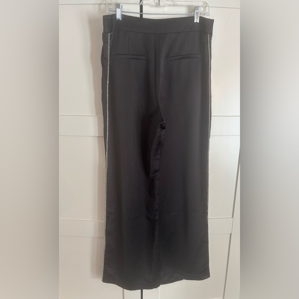 Jason Wu Crystal Rhinestone side trim black wide leg satin pants size 6 - Picture 4 of 7